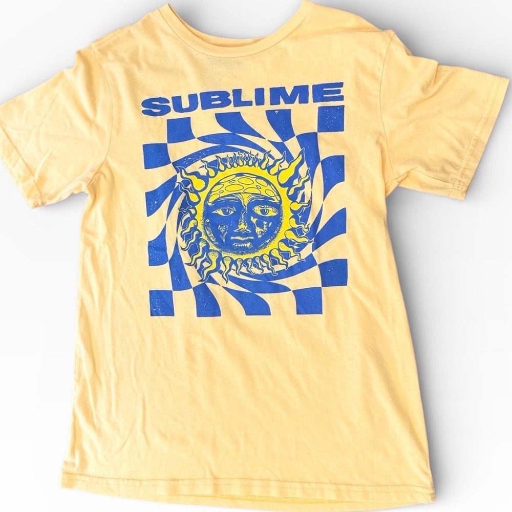 Sublime Sun Face Graphic T Shirt Kids Size 14 16‎ Yellow Blue Checkered Tee